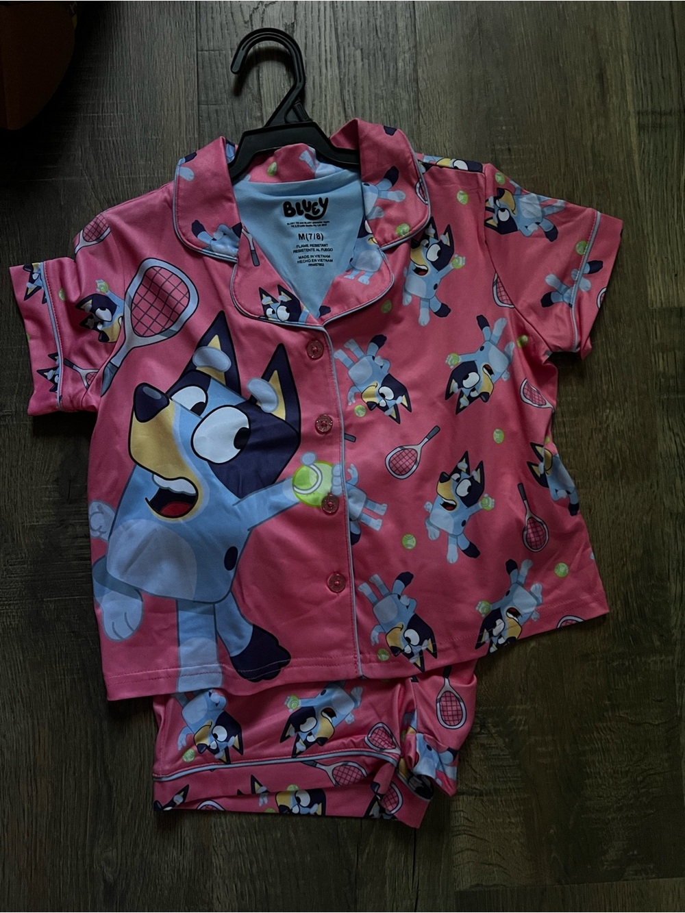 Bluey Girls' Pink Short-Sleeve Pajama Set with Tennis Print